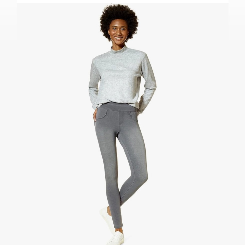 HUE High-Waist Game Changing Denim Legging, small, gray
